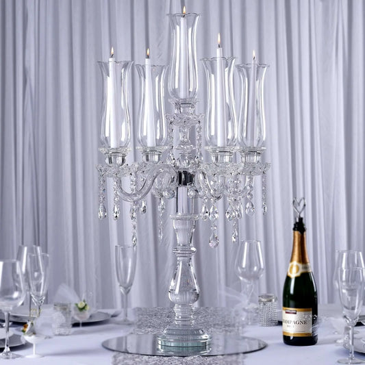 Efavormart 32" Tall 5 Arm PREMIUM Hurricane Taper Crystal Glass Candle Holder Candle Holder Wedding Centerpiece
