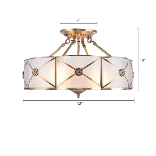 Miumaeov Semi Flush Mount Ceiling Light Fixture 4-Light White Drum Glass Boho Decor Bedroom Kitchen Dining Living Room Entry Foyer Hallway W 18'' X H12''