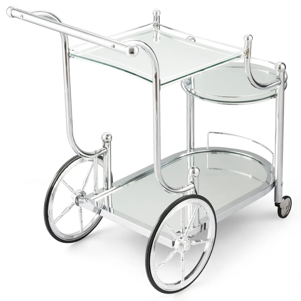 Topbuy Serving Cart Kitchen Bar Wine Tea Cart Glass Shelves with Wheels