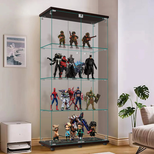 NeuType Glass Display Cabinet Bookcase Glass Frame Bookshelf Brown Double door 64.5"x32"x14.4"