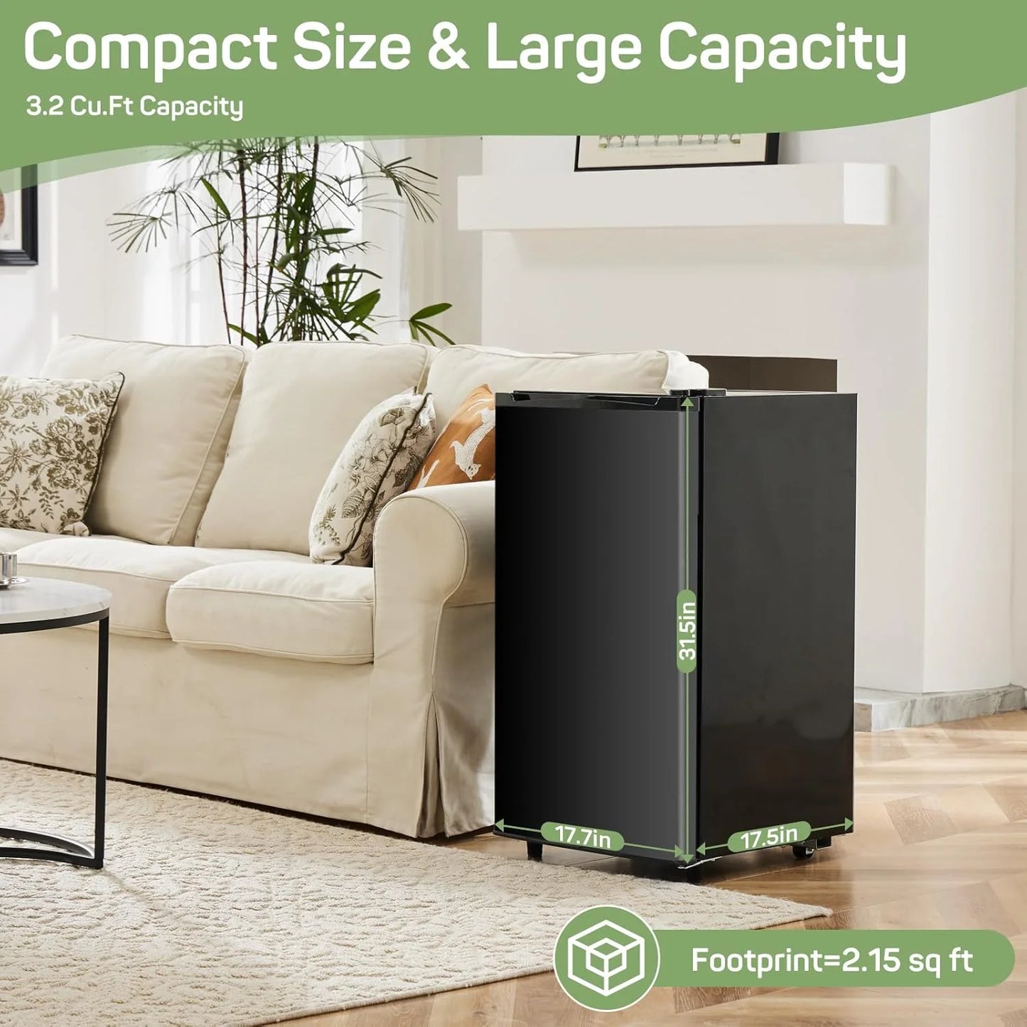 Mini Fridge 3.2 Cu. ft Single Door, 5 Star Energy Efficient, Low Noise, 5 Adjustable Thermostat & Removable Glass Shelves, Silver