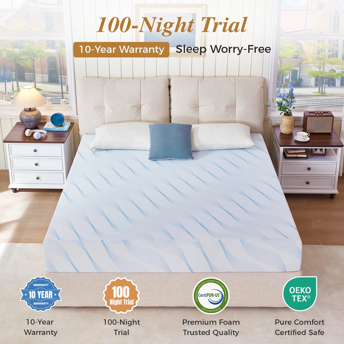 Sailvan Memory Foam Mattress in a Box ,10 Inch Full size Mattress,Medium Firm, Zoned Pressure Relief, Fiberglass free,Certified Safe Foams & Fabric