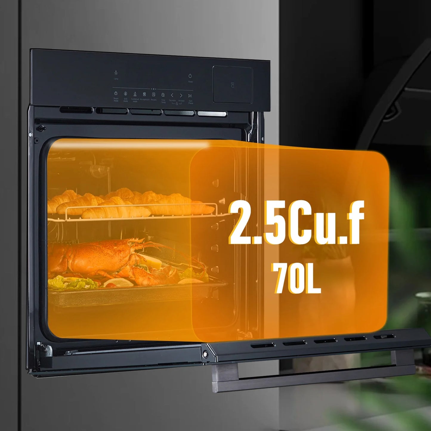 24" Electric Wall Ovens with 8 Baking Modes 2.5Cu.ft Built-in Electric Ovens with Air Frying Function 3000W Touch Control Double-Layered Glass Door Silver