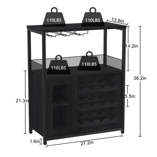 Wine Bar Rack Cabinet with Detachable Wine Rack, Bar Cabinet with Glass Holder, Small Sideboard and Buffet Cabinet with Mesh Door (White)