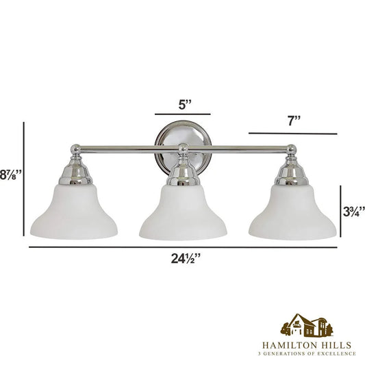 Triple Fanned Glass Shade Light Classic Polished Silver Vanity Fixture LED