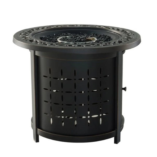 iPatio Outdoor Cast Aluminum 30" Round Firepit Table: Durable and Modern Patio Firepit Table with Lid and Glass Firebeads for Outdoor Heating and Entertainment