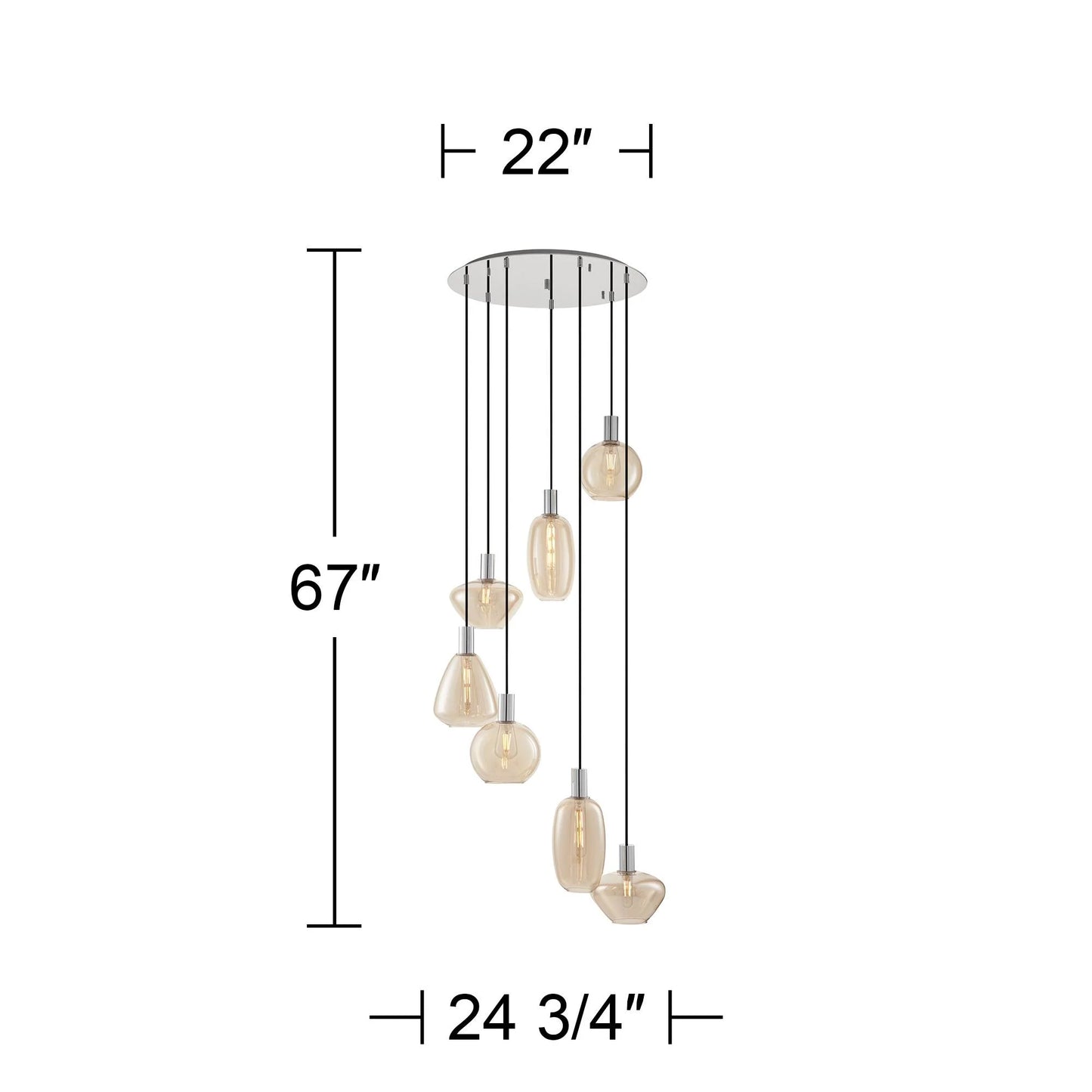 Possini Euro Design Myriad 23 3/4" Modern Pendant Chandelier Ceiling Light Fixture Dining Room Over Table 6-Light Chrome Finish Cognac Glass
