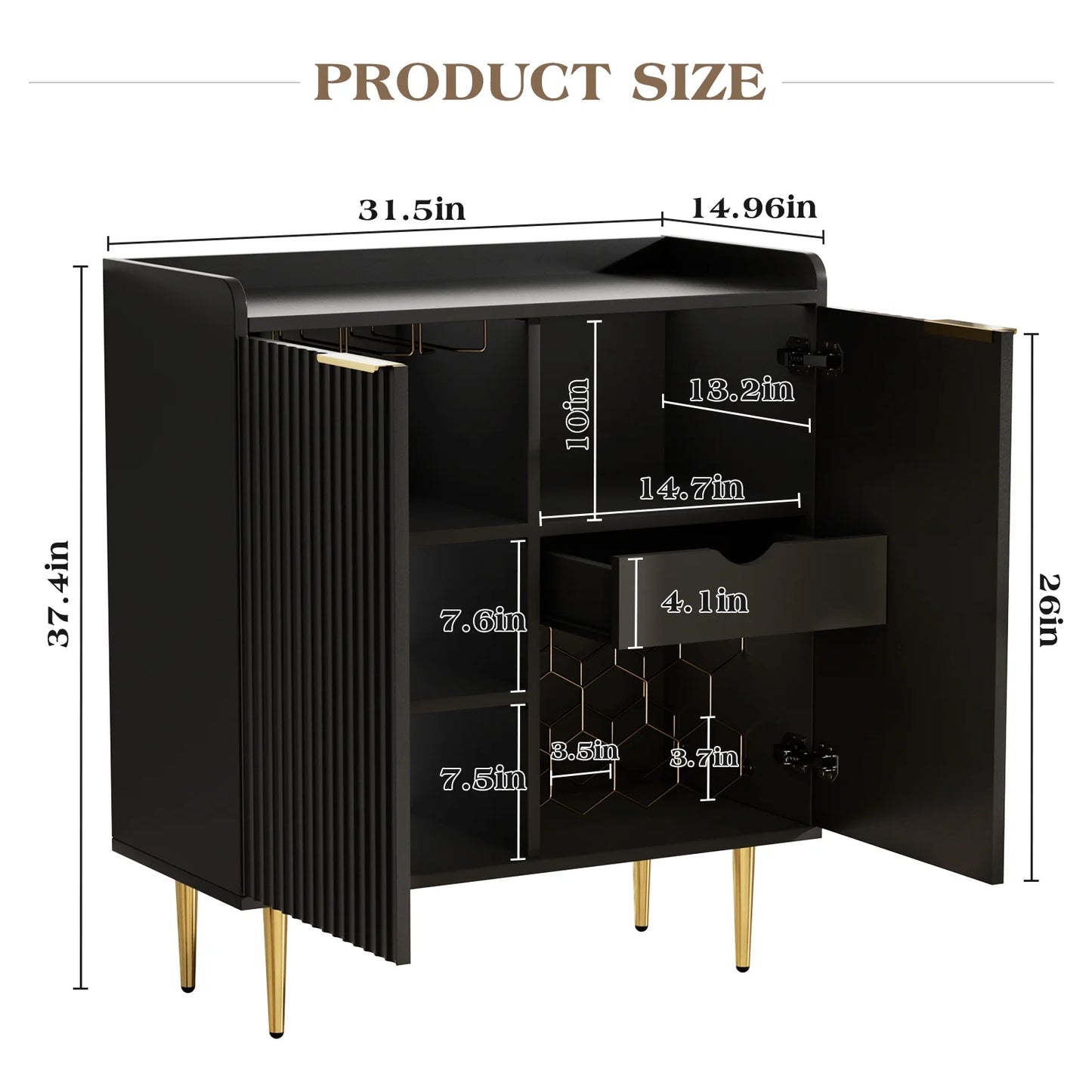 ERYTLLY Coffee Bar Cabinet with Wine Rack & Glass Holder, Kitchen Sideboard Buffet Cabinet with Storage,Wine Bar Cabinet with Fluted Doors for Living Room Dining, White