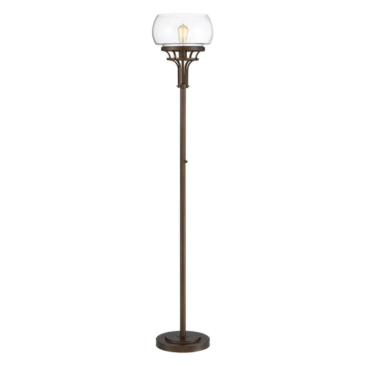 Franklin Iron Works Industrial Torchiere Floor Lamp with USB Charging Port 72 1/2" Tall Oil Rubbed Bronze Glass Shade Living Room