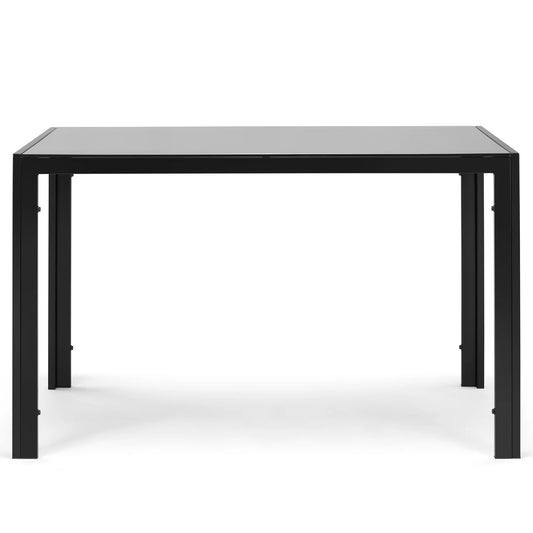PAPROOS Glass Dining Table, Modern Rectangular Dining Room Table, Kitchen Tempered Glass Dining Table with 4 Square Metal Legs, Heavy Duty Dinette Table for 4, Black