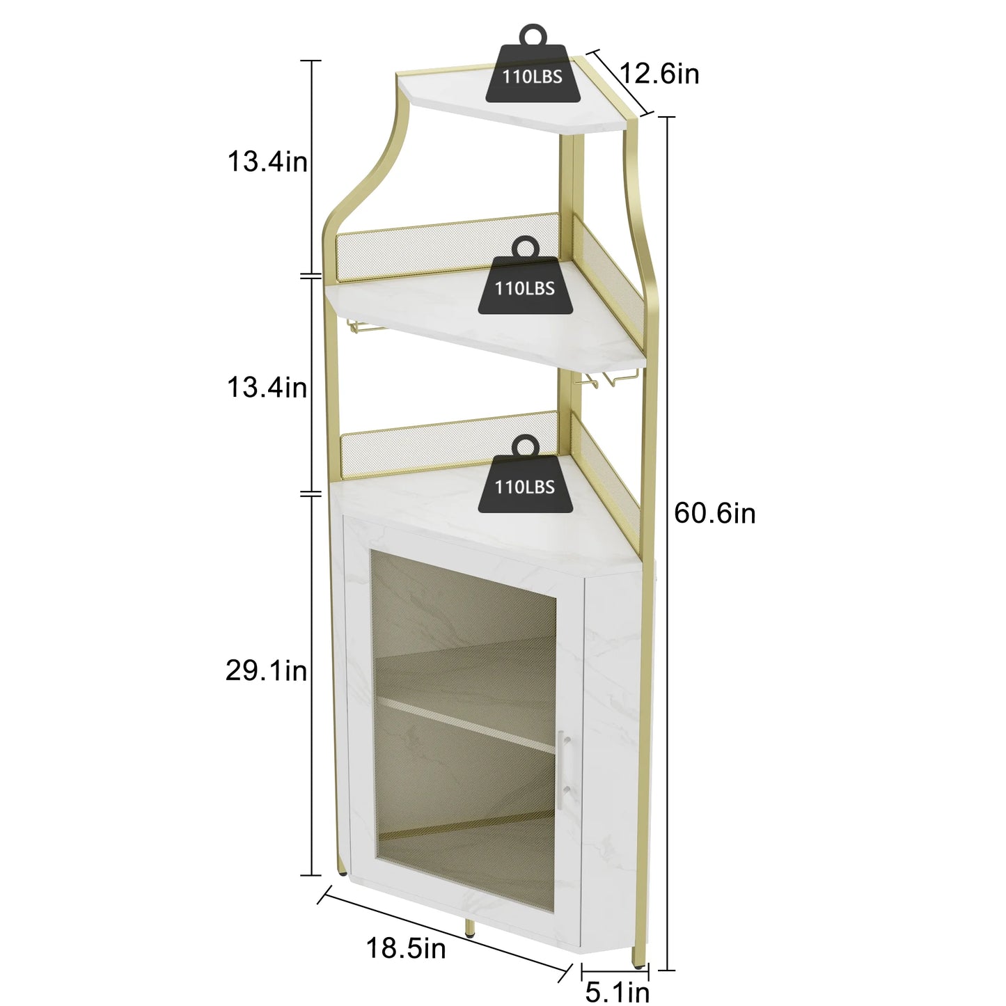 COZONY 5-Tier Retro-Styled Corner Bar Cabinet with Wine Rack, Glass Holder, and Storage Shelves, 60.6"H