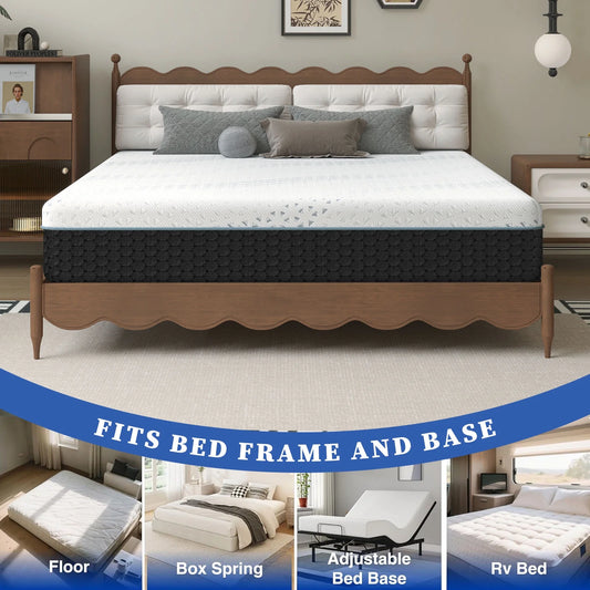 12 Inch Queen Green Tea Memory Foam Mattress for Cool Sleep & Pressure Relief, Bed in a Box, Removable Cover No Fiberglass, CertiPUR-US Certified
