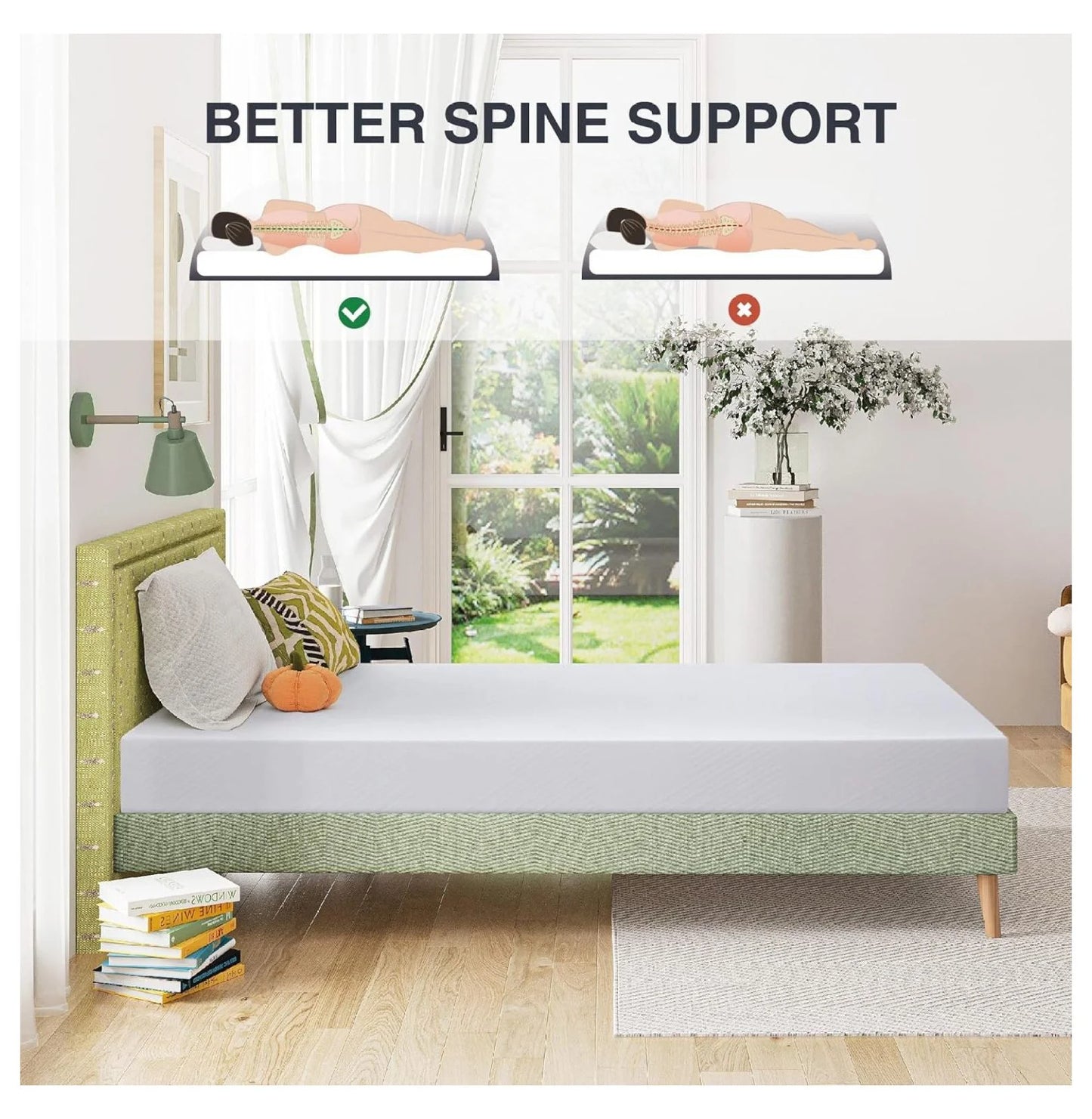Green Tea Memory Foam Mattress 6 Inch Twin Size - Certified Fiberglass Free Kids Bunk Bed Mattress in a Box, 38x75