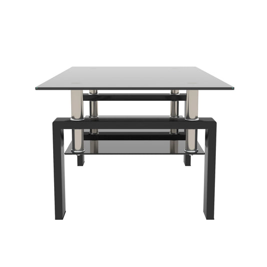 Tansole Coffee Table Glass Top Rectangular End Table Black Metal Legs for Modern Living Room