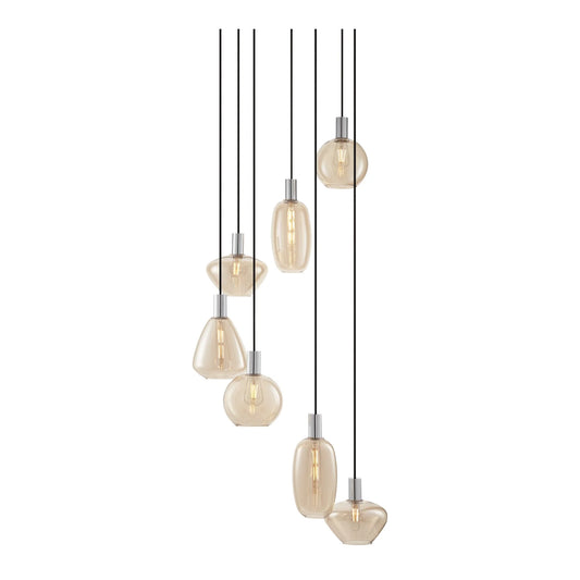 Possini Euro Design Myriad 23 3/4" Modern Pendant Chandelier Ceiling Light Fixture Dining Room Over Table 6-Light Chrome Finish Cognac Glass
