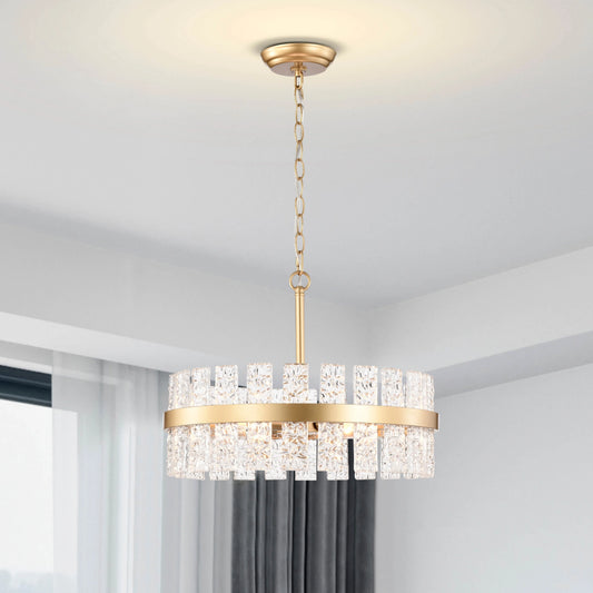 The Lighting Store Casandra 6-light Drum Glass Strip Chandelier Shiny Bronze Painted Gold, Brass, Painted