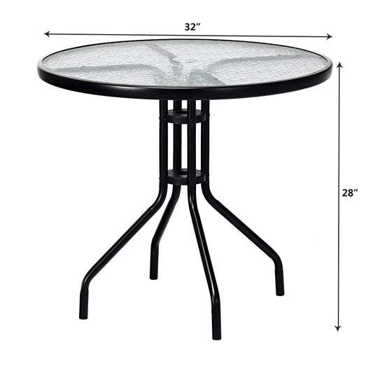 Patiojoy 32" Round Garden Bar Glass Table Patio Umbrella Deck Outdoor Furniture