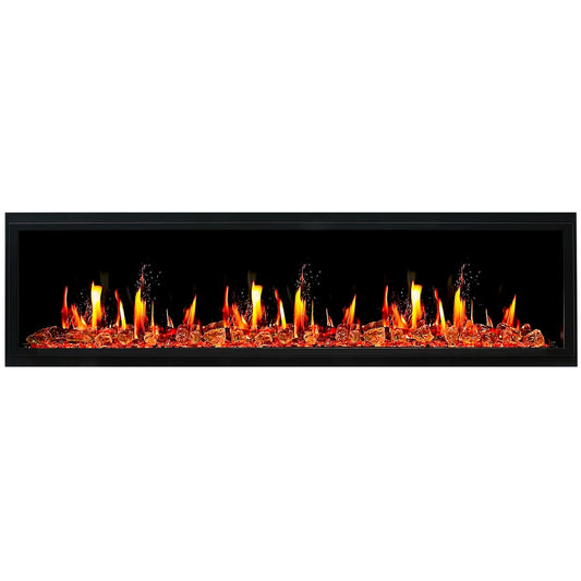 Litedeer Homes Latitude 75" Smart Electric Fireplace with App, Crackling Fire Sounds, Reflective Amber Glass, Black - ZEF75VA