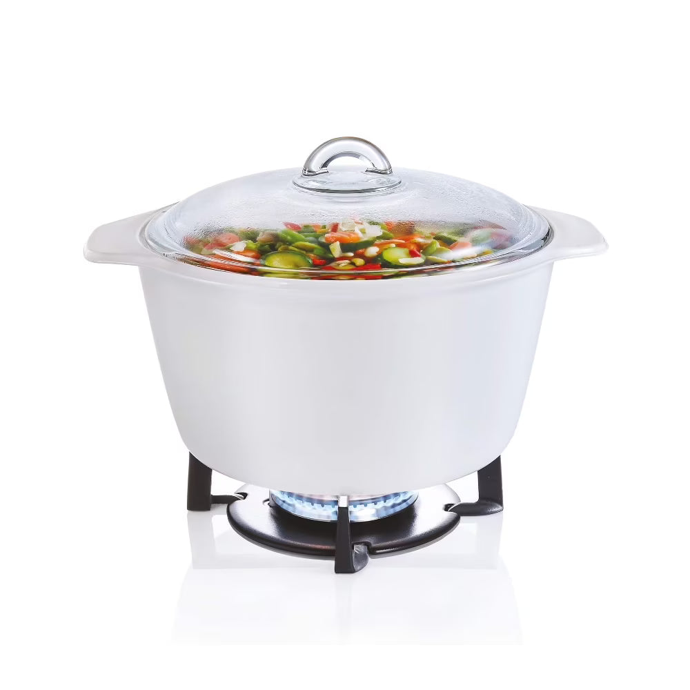 Luminarc Vitroflam White Round Ceramic Glass Casserole With Lid, 5 Quart