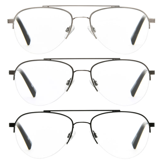 Design Optics by Foster Grant #760 Semi-Rim Aviator Reading Glasses, 3-pack