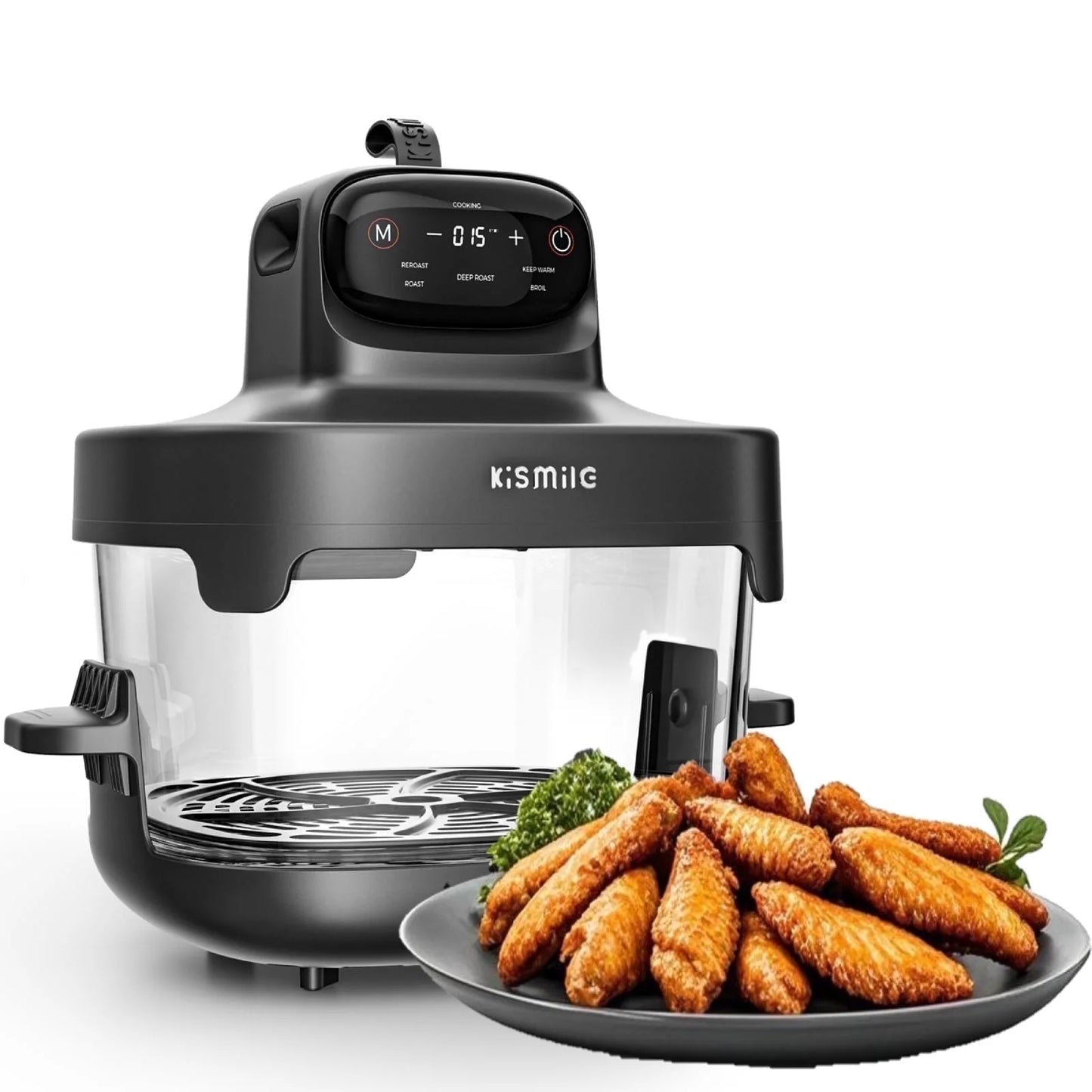 Kismile 5-in-1 Portable Glass Multifunctional Air Fryer with 360° Visualization, 2 Sizes 2.6QT/4.7QT with Lids, 1500W, Refrigerator& Dishwasher Safe