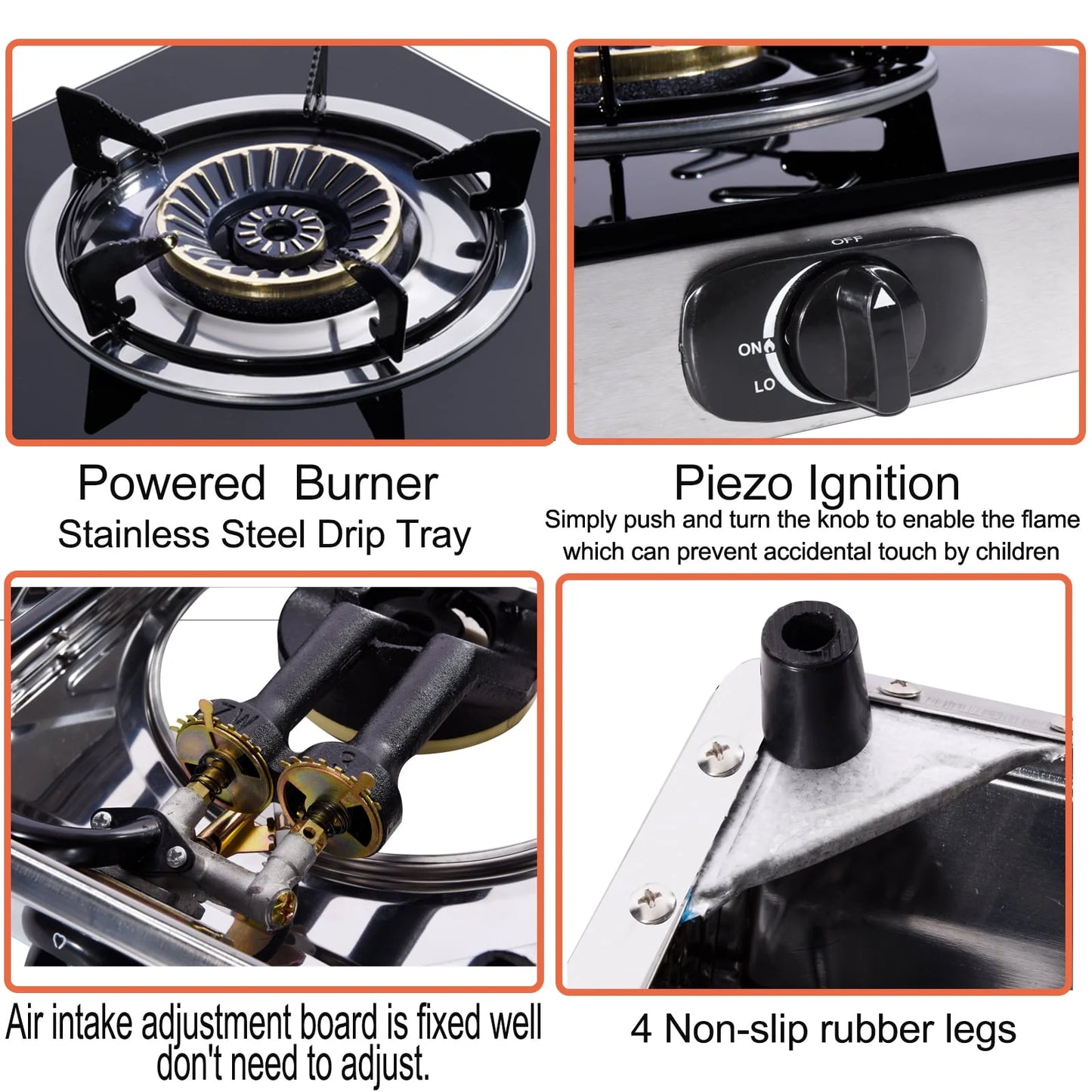 Hothit Portable 2 Burner Propane Stove Gas Cooktop Tempered Glass 28600 BTU,Black