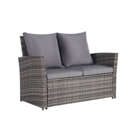 4 Pieces Outdoor Patio Furniture Sets Garden Rattan Chair Wicker Set, Poolside Lawn Chairs with Tempered Glass Coffee Table Porch Furniture