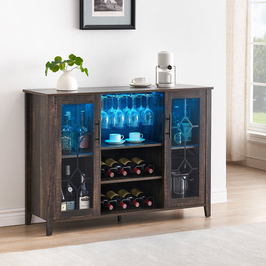 Faitaliicy Wine Bar Cabinet With Led Light Wine And Glass Rack Kitchen Buffet Sideboard Industry Coffee Bar Cabinet Freestanding Liquor Cabinet For Kitchen Dining Room Living Room