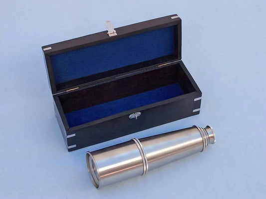 Deluxe Class Brushed Nickel Admirals Spyglass Telescope 27" with Rosewood Box- Spyglass Telescope- Nautical Decoration
