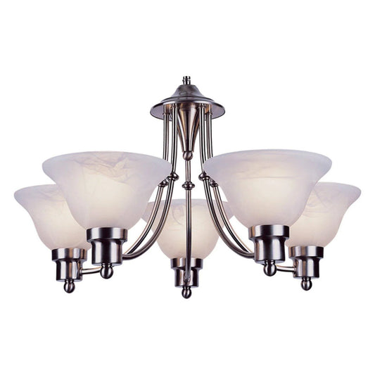 Five Light Brushed Nickel Alabaster Glass Up Chandelier
