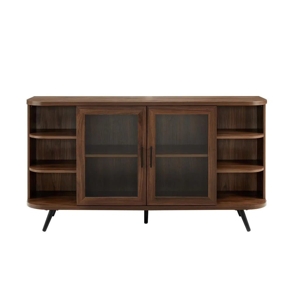 Walker Edison Modern Curved Edge Fluted Glass Door Sideboard Dark Walnut