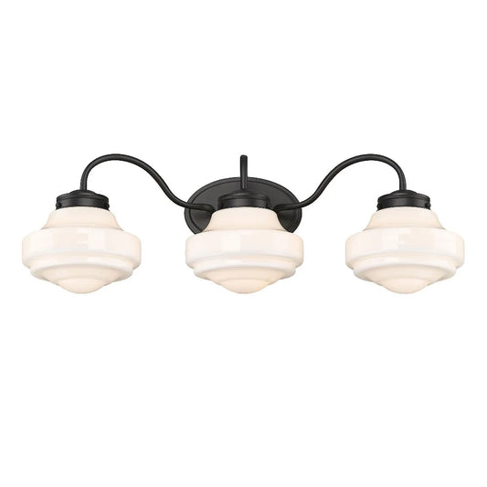 Ingalls 3-Light Vanity Light in Matte Black with Vintage Milk Glass