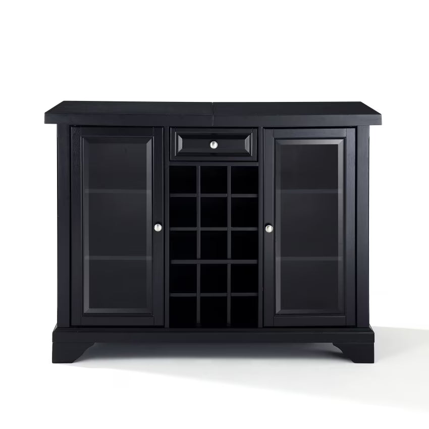 Exquisite Sliding Top Bar Cabinet | Solid Hardwood & Wood Veneers | Beveled Glass Doors | Ample Storage & Serving Space | Wine Bottle Storage | Timeless Design