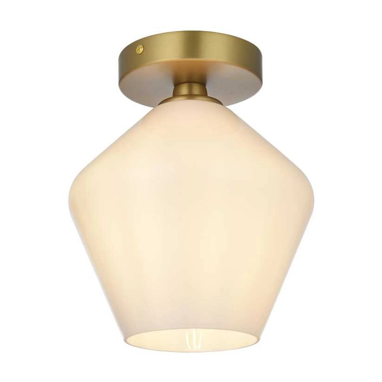 Gene 1 light Brass and Frosted white glass Flush mount