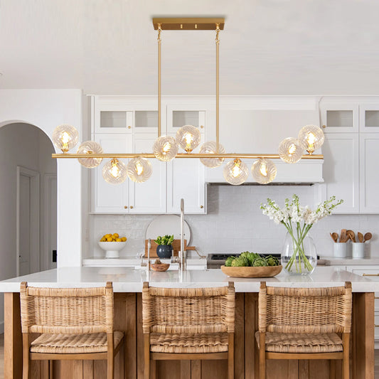 Lzawvm Dining Room Light Fixture with Swirled Glass Globe Linear Chandelier for Dining Room 11-Lights Pendant Lights Kitchen Island for Living Room Sputnik Gold 51inch