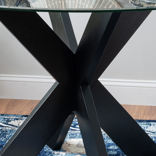 Powell Augusta Wood X-Base Dining Table with Glass Top, Black