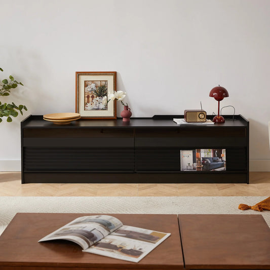 Modern TV Stand with Built-in USB/Type-C Charging & LED Lighting, 4 Tempered Glass Drawers Entertainment Center for 70-79" TVs, Living Room Media Storage Console