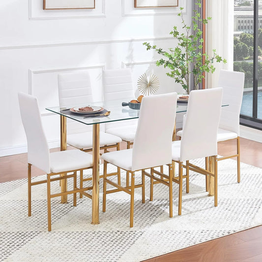 Glass Dining Table with Gold Legs, Retangular Kitchen Table for Home Kitchen (Gold, Length: 51.2")