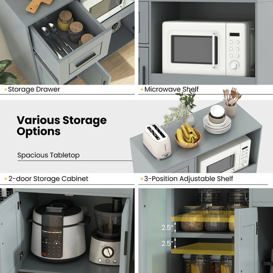 Topbuy Rolling Kitchen Island with Wheels Kitchen Cartwith Drawer and Glass Door Cabinet