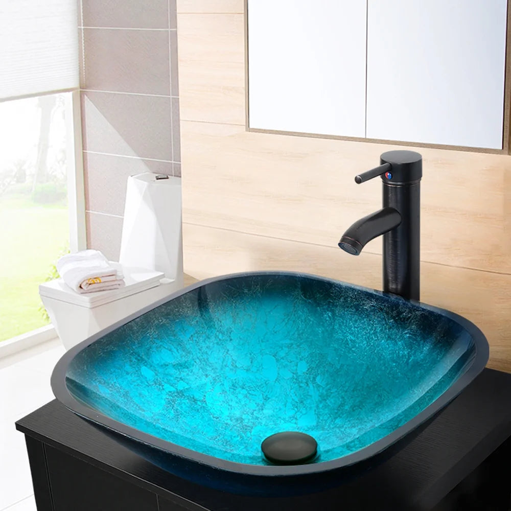 Eclife 16.5" Square Glass Vessel Sink