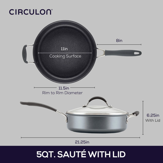 Circulon A1 Series 5-Quart Nonstick Induction Saut Pan with Tempered Glass Lid, Graphite