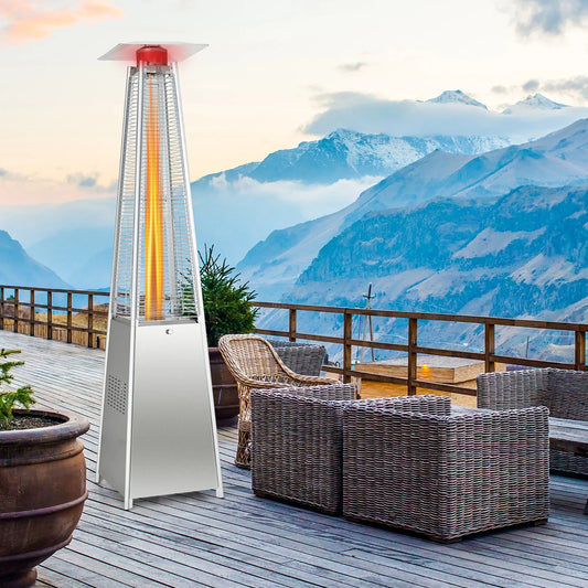 Costway 90'' Tall Pyramid Patio Heater Quartz Glass Tube Flame Heating 42000 BTU W/Wheel