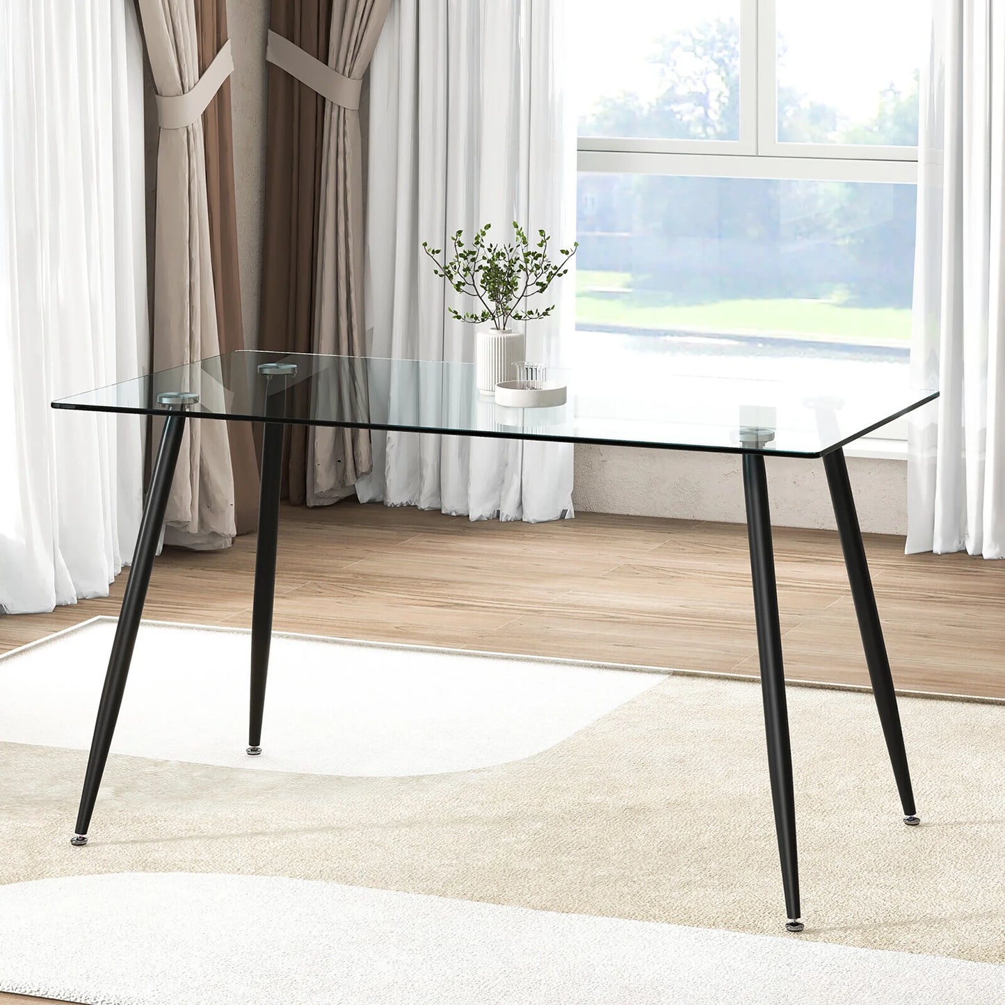 Gymax Modern Glass Dining Table Rectangular Dining Room Table W/Metal Legs For Kitchen Silver
