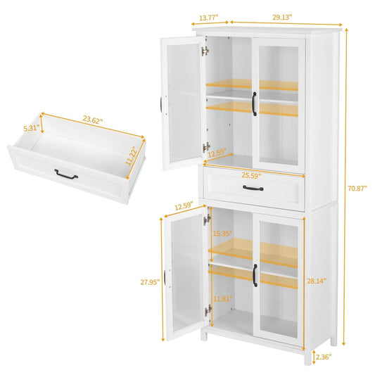UBesGoo Bookcase with Acrylic Glass Doors 5 Shelves Pantry Cabinet, 70.8 Inch Kitchen Buffet Cupboard Cabinet, White