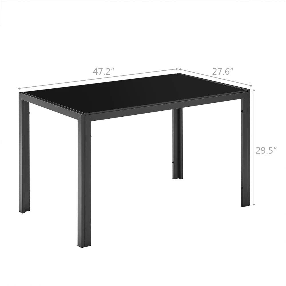 PAPROOS Glass Dining Table, Modern Rectangular Dining Room Table, Kitchen Tempered Glass Dining Table with 4 Square Metal Legs, Heavy Duty Dinette Table for 4, Black