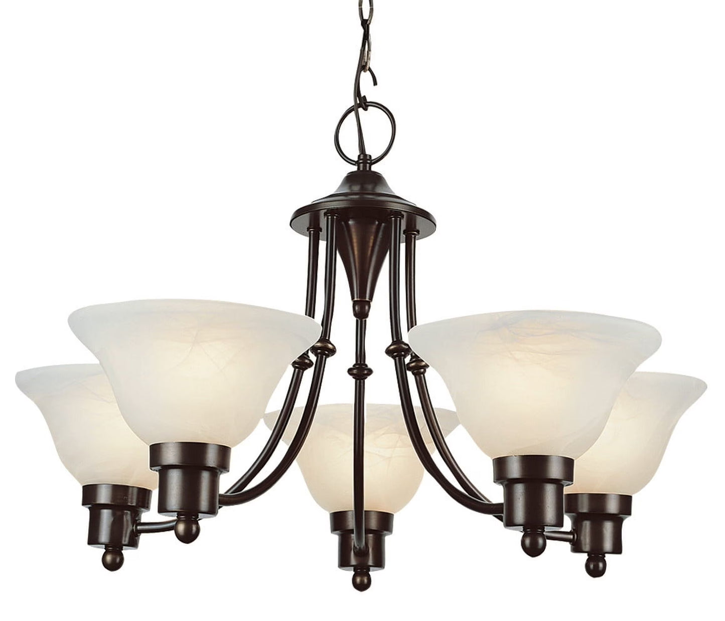 Five Light Brushed Nickel Alabaster Glass Up Chandelier
