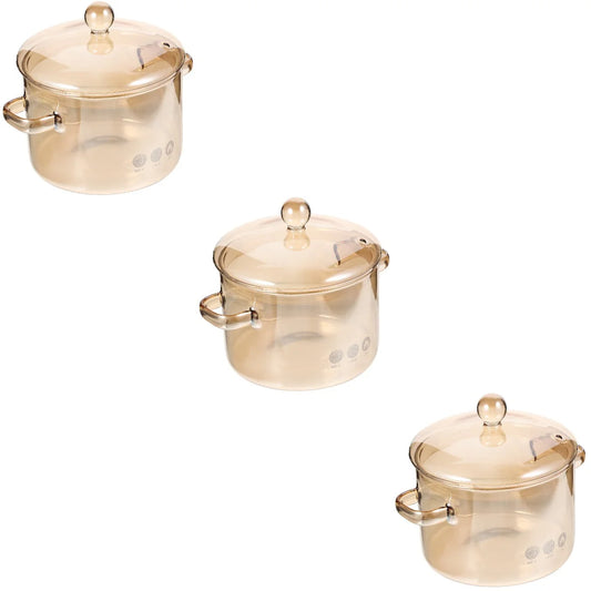 Homemaxs 3pcs High Borosilicate Glass Stockpot with Lid and Double Ear Noodle Bowl Korean Ramen Pot
