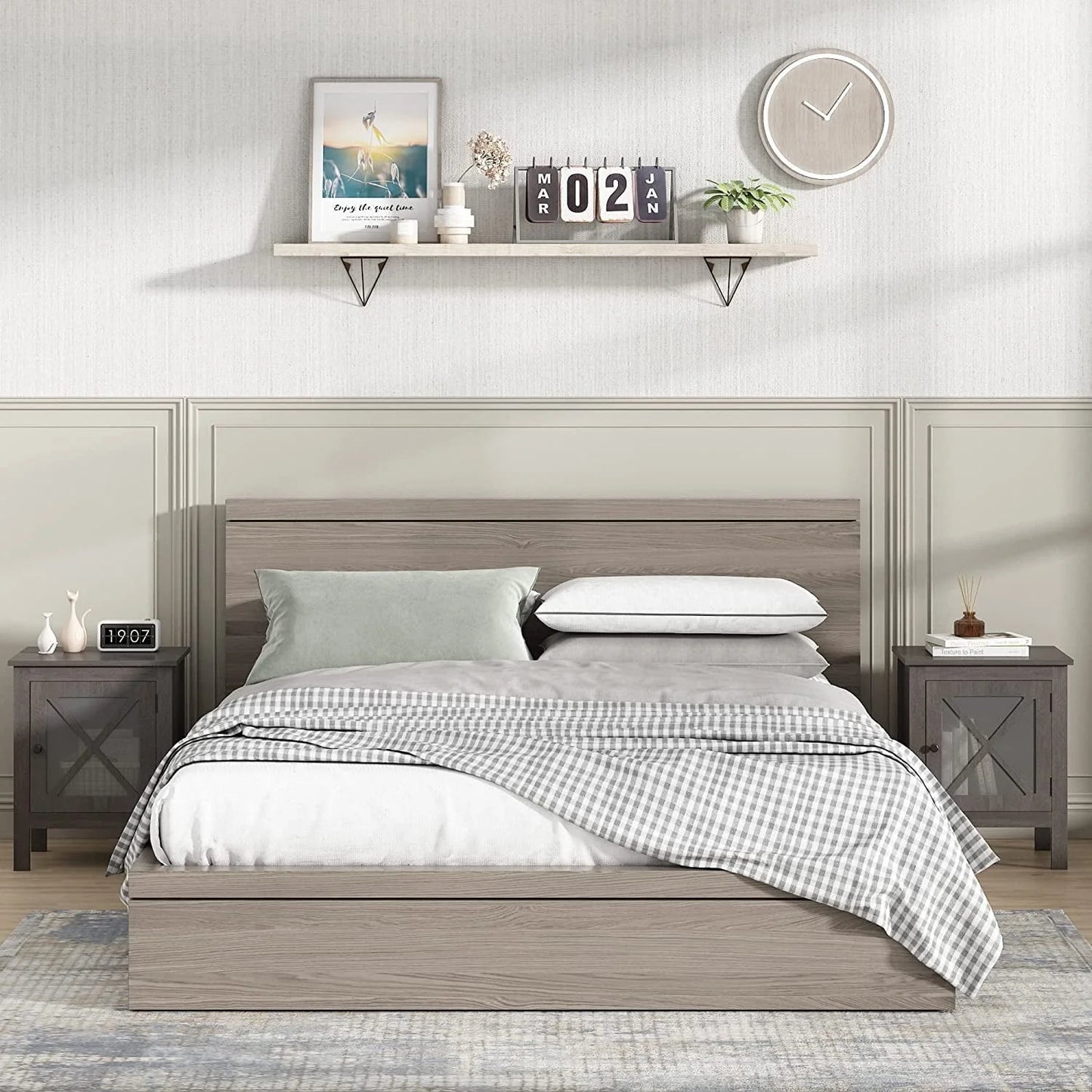 Jaxpety Set of 2 Nightstands Bedside Table W/x-Design Glass Door for Bedroom Living Room, Dark Gray