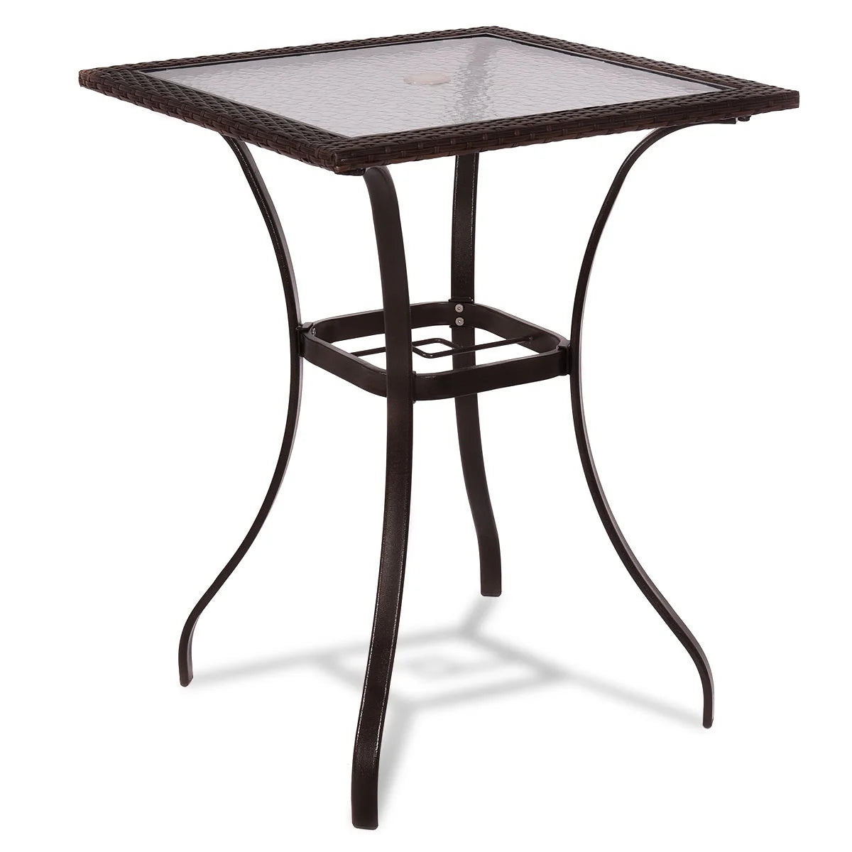Patiojoy Patio 28.5" Square Bar Table with Umbrella Hole and Glass Top, Black