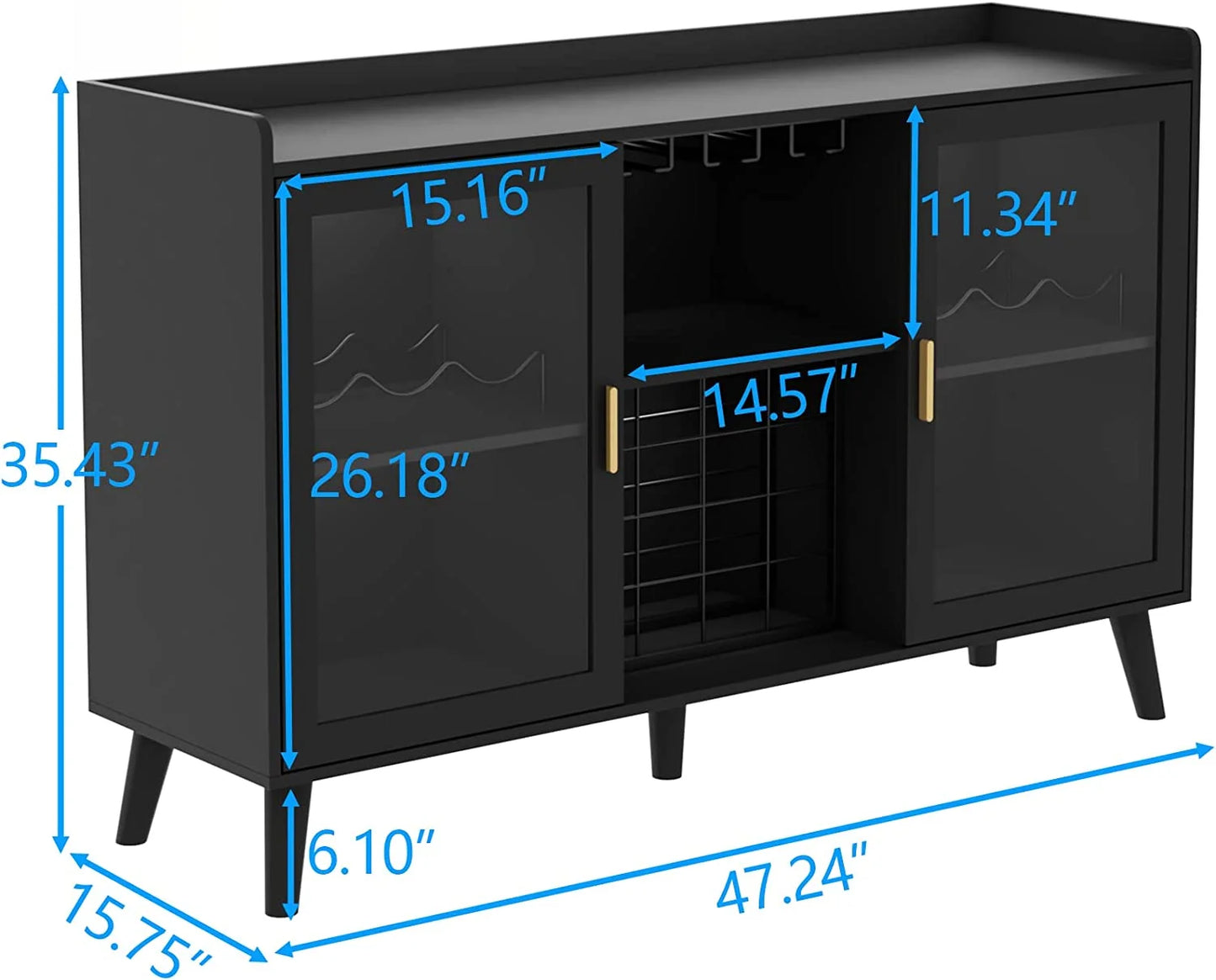 LED Wine Bar Cabinet, Home Coffee Bar Cabinet With Wine Racks and Glass Holders, Buffet Sideboard With Acrylic Doors and Drawer for Dining Room, Bar, Living Room, Black